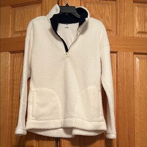 Old Navy Cream Teddy Jacket with Navy Accents